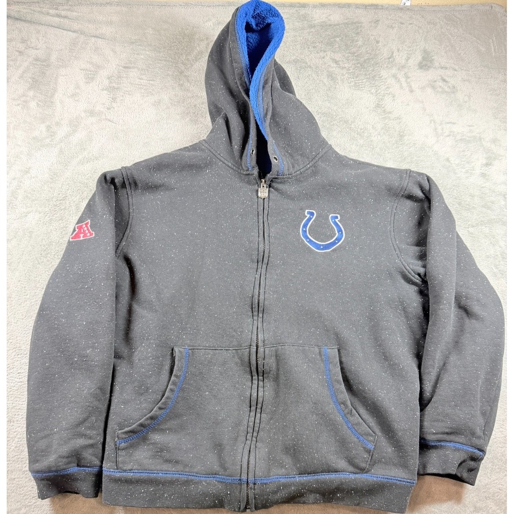 Vtg Indianapolis Colts Hoodie Jacket Zip Fleece Lined NFL Pro Line Gray Mens L